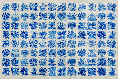 Vooraanzicht van Azulejos tiles traditional. De volledige gedrukte compositie is te zien zonder het schuine productaanzicht of de detailopname van het geloppervlak.