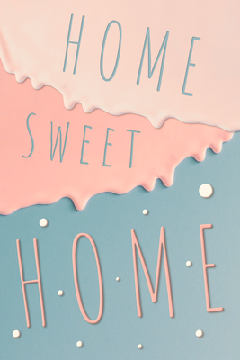 Vooraanzicht van Inscriptions home sweet home. De volledige gedrukte compositie is te zien zonder het schuine productaanzicht of de detailopname van het geloppervlak.