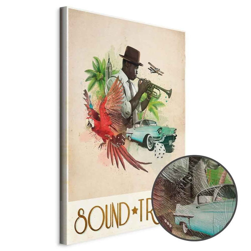 Produktvy av Sound travel. En rund detaljförstoring visar den strukturerade gelytan.