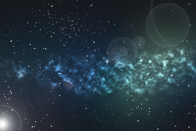 Vooraanzicht van Space wide. De volledige gedrukte compositie is te zien zonder het schuine productaanzicht of de detailopname van het geloppervlak.