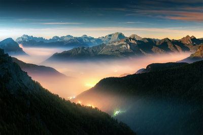Vooraanzicht van Mountain breath wide -. De volledige gedrukte compositie is te zien zonder het schuine productaanzicht of de detailopname van het geloppervlak.
