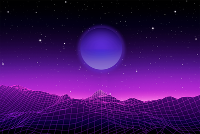 Vooraanzicht van Futuristic landscape wide. De volledige gedrukte compositie is te zien zonder het schuine productaanzicht of de detailopname van het geloppervlak.