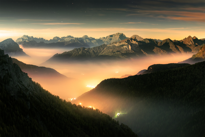 Vooraanzicht van Mountain breath wide - third. De volledige gedrukte compositie is te zien zonder het schuine productaanzicht of de detailopname van het geloppervlak.