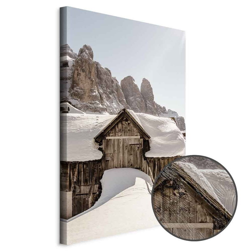 Produktvy av Winter in the dolomites. En rund detaljförstoring visar den strukturerade gelytan.