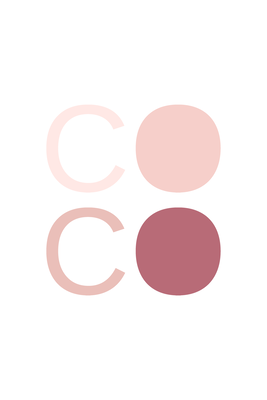 Vooraanzicht van Pink coco. De volledige gedrukte compositie is te zien zonder het schuine productaanzicht of de detailopname van het geloppervlak.
