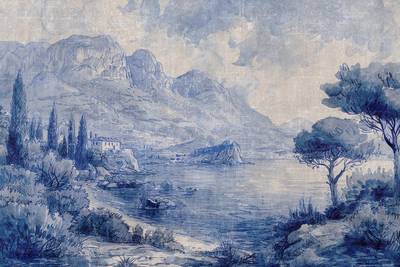 Vooraanzicht van Blue bay - italian landscape. De volledige gedrukte compositie is te zien zonder het schuine productaanzicht of de detailopname van het geloppervlak.