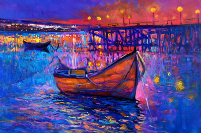 Vooraanzicht van Modern impressionism - night. De volledige gedrukte compositie is te zien zonder het schuine productaanzicht of de detailopname van het geloppervlak.