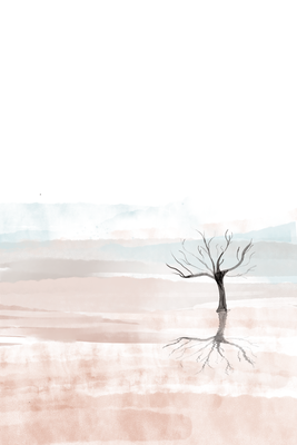 Vooraanzicht van Watercolor landscape. De volledige gedrukte compositie is te zien zonder het schuine productaanzicht of de detailopname van het geloppervlak.