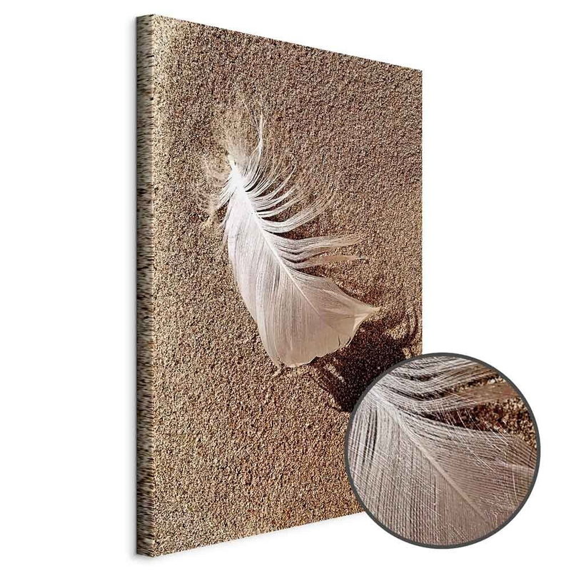 Produktvy av Feather on the sand. En rund detaljförstoring visar den strukturerade gelytan.