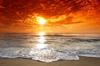 Vooraanzicht van Gorgeous beach. De volledige gedrukte compositie is te zien zonder het schuine productaanzicht of de detailopname van het geloppervlak.
