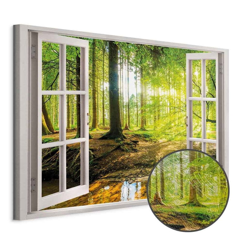 Produktvy av Window view on forest. En rund detaljförstoring visar den strukturerade gelytan.