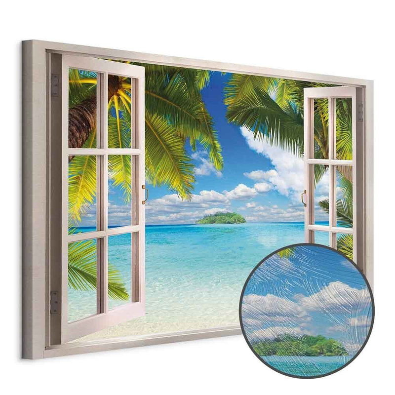Produktvy av Window sea view. En rund detaljförstoring visar den strukturerade gelytan.