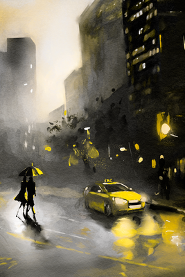 Vooraanzicht van City glow. De volledige gedrukte compositie is te zien zonder het schuine productaanzicht of de detailopname van het geloppervlak.