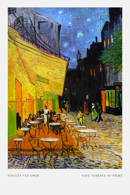 Vooraanzicht van Cafe at night. De volledige gedrukte compositie is te zien zonder het schuine productaanzicht of de detailopname van het geloppervlak.