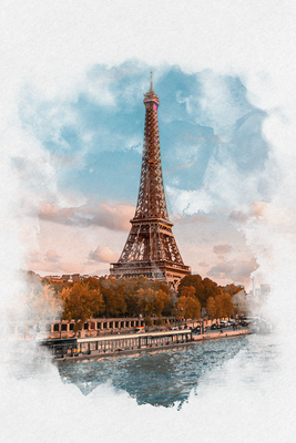 Vooraanzicht van Paris view. De volledige gedrukte compositie is te zien zonder het schuine productaanzicht of de detailopname van het geloppervlak.