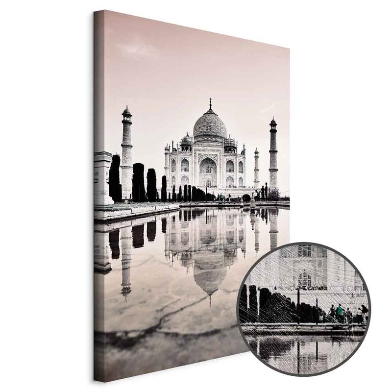Produktvy av Taj mahal. En rund detaljförstoring visar den strukturerade gelytan.