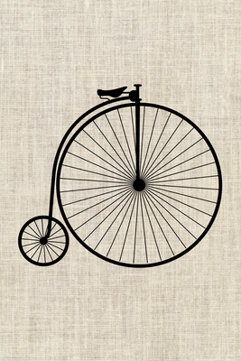 Vooraanzicht van Vintage bicycle. De volledige gedrukte compositie is te zien zonder het schuine productaanzicht of de detailopname van het geloppervlak.