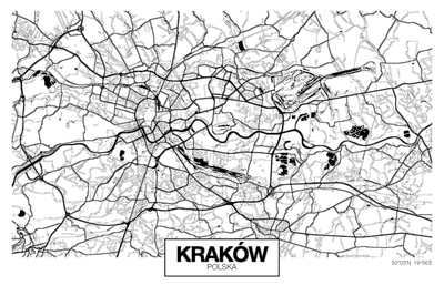 Vooraanzicht van City plan krakow wide. De volledige gedrukte compositie is te zien zonder het schuine productaanzicht of de detailopname van het geloppervlak.