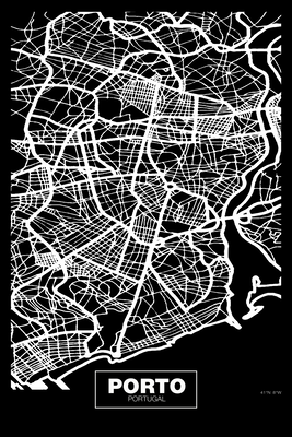 Vooraanzicht van Negative map porto. De volledige gedrukte compositie is te zien zonder het schuine productaanzicht of de detailopname van het geloppervlak.