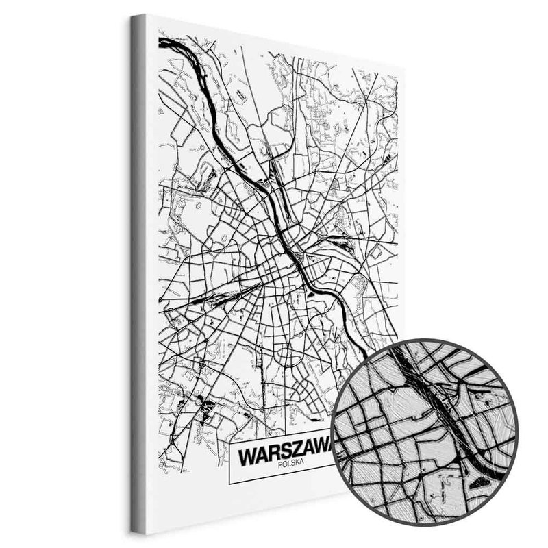 Produktvy av City plan warszawa. En rund detaljförstoring visar den strukturerade gelytan.