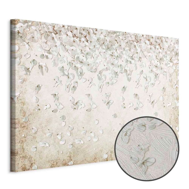 Produktvy av Falling flowers wide. En rund detaljförstoring visar den strukturerade gelytan.