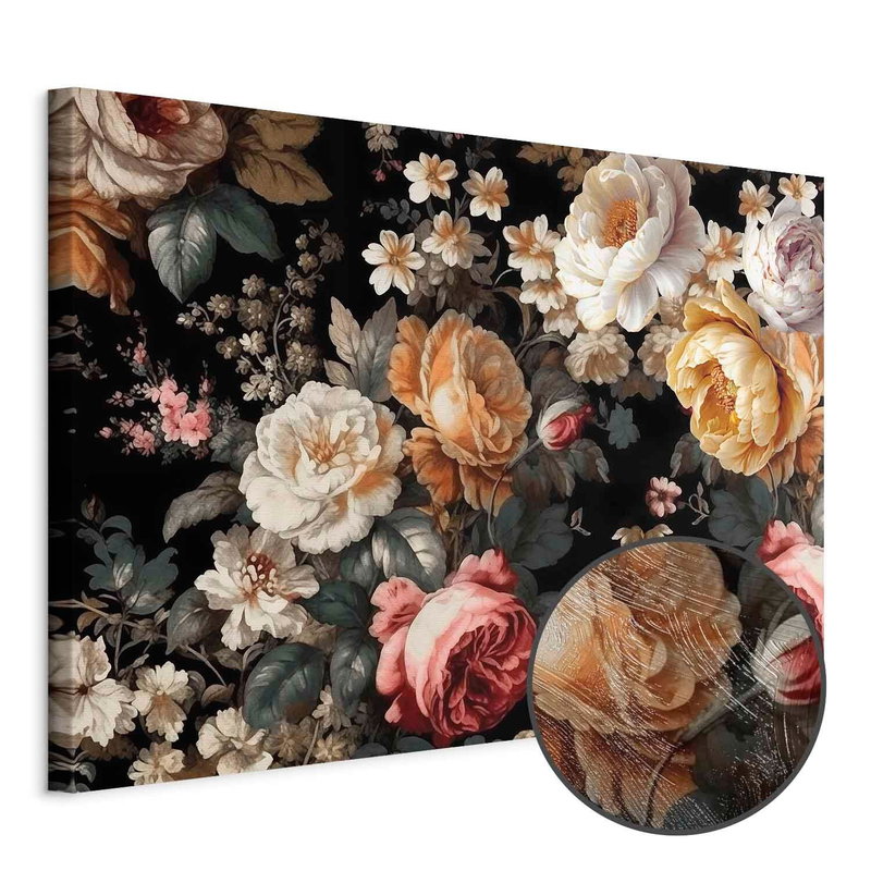 Produktvy av Colourful flowers on a black. En rund detaljförstoring visar den strukturerade gelytan.