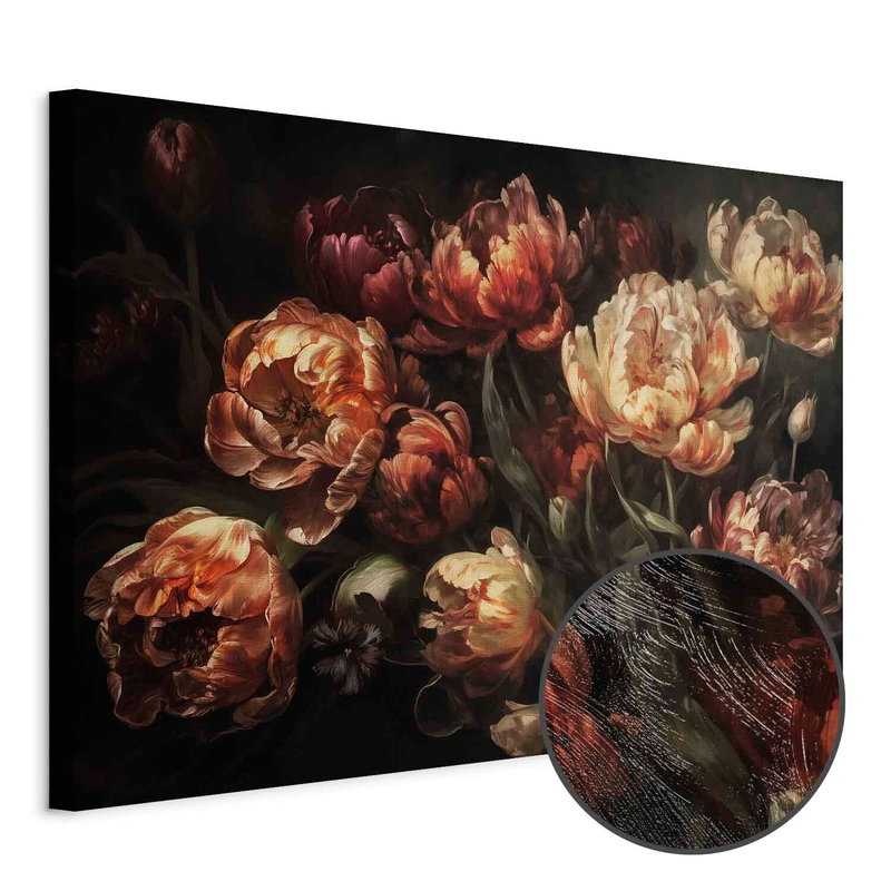 Produktvy av Blooming tulips. En rund detaljförstoring visar den strukturerade gelytan.