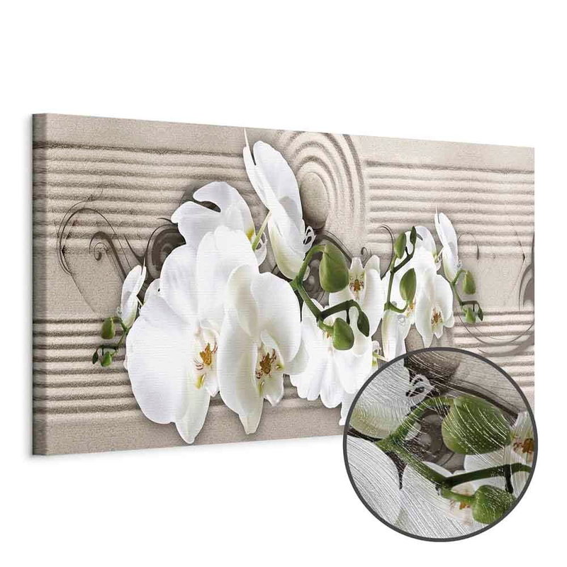 Produktvy av Whisper of sand. En rund detaljförstoring visar den strukturerade gelytan.