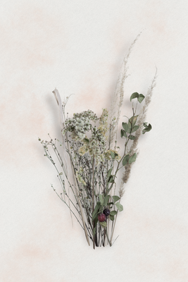 Vooraanzicht van Autumn bouquet. De volledige gedrukte compositie is te zien zonder het schuine productaanzicht of de detailopname van het geloppervlak.