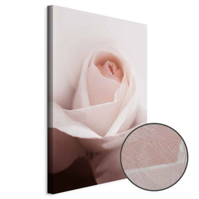 Schuin productaanzicht van Level of feelings. Het motief loopt door over de randen van het canvas. Een ronde detailopname toont het reliëf van het geloppervlak.