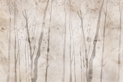 Vooraanzicht van Beige forest of thoughts. De volledige gedrukte compositie is te zien zonder het schuine productaanzicht of de detailopname van het geloppervlak.