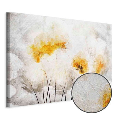 Schuin productaanzicht van Light side of the nature. Het motief loopt door over de randen van het canvas. Een ronde detailopname toont het reliëf van het geloppervlak.