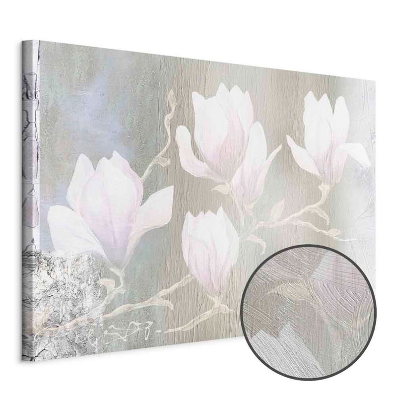 Produktvy av White magnolias wide. En rund detaljförstoring visar den strukturerade gelytan.