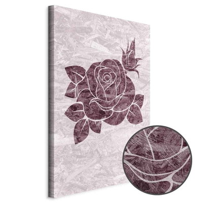Schuin productaanzicht van Splinters of love. Het motief loopt door over de randen van het canvas. Een ronde detailopname toont het reliëf van het geloppervlak.