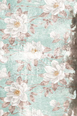 Vooraanzicht van Roman flowers. De volledige gedrukte compositie is te zien zonder het schuine productaanzicht of de detailopname van het geloppervlak.