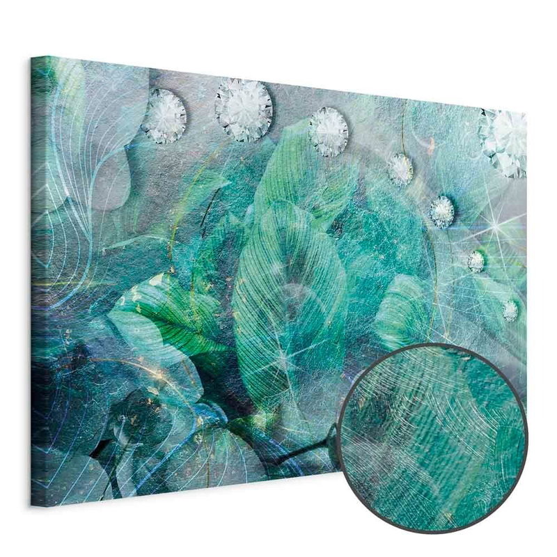Produktvy av Turquoise leaves wide. En rund detaljförstoring visar den strukturerade gelytan.