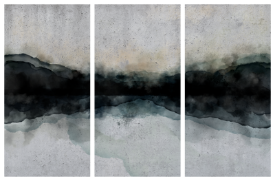 Vooraanzicht van Mountain surface of the lake. De volledige gedrukte compositie is te zien op 3 canvasdelen met zichtbare tussenruimten.
