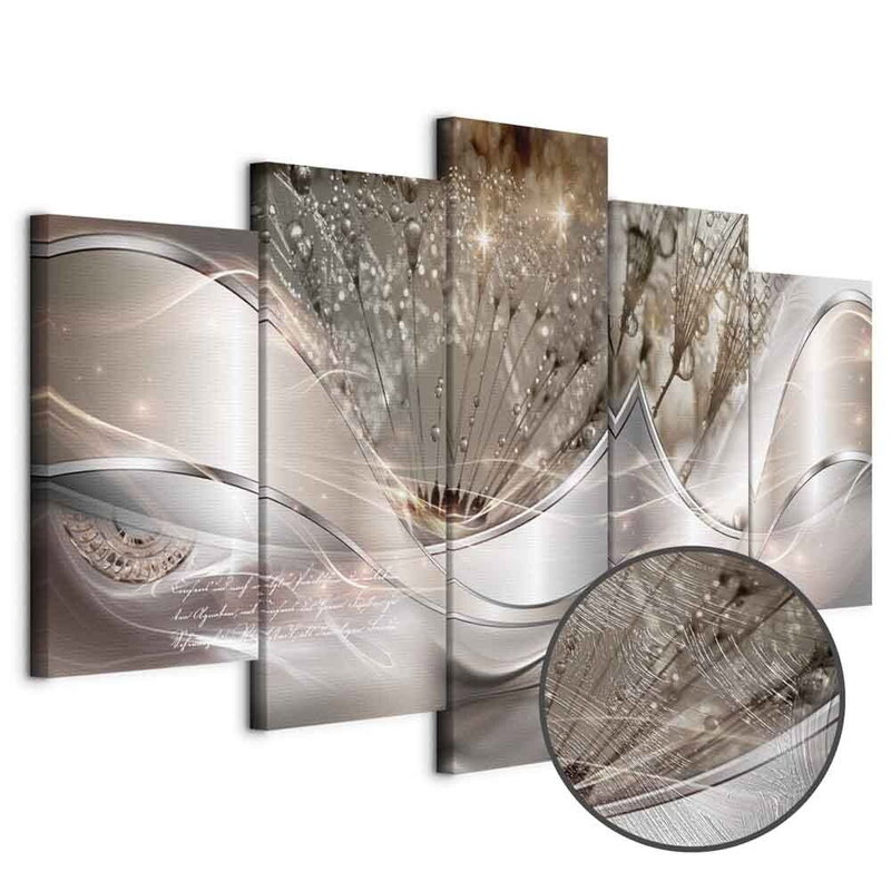 Produktvy av Sparkling dandelions beige. En rund detaljförstoring visar den strukturerade gelytan.