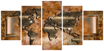 Vooraanzicht van Steel map. De volledige gedrukte compositie is te zien op 5 canvasdelen met zichtbare tussenruimten.