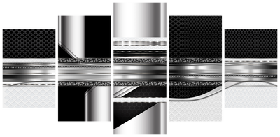 Vooraanzicht van Silver cut. De volledige gedrukte compositie is te zien op 5 canvasdelen met zichtbare tussenruimten.