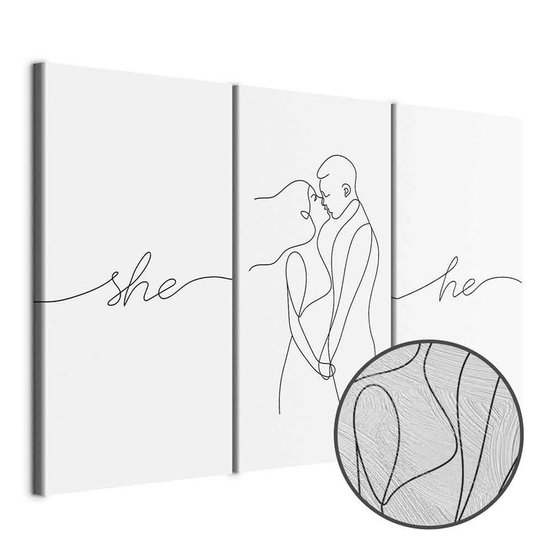Produktvy av Love triptych. En rund detaljförstoring visar den strukturerade gelytan.