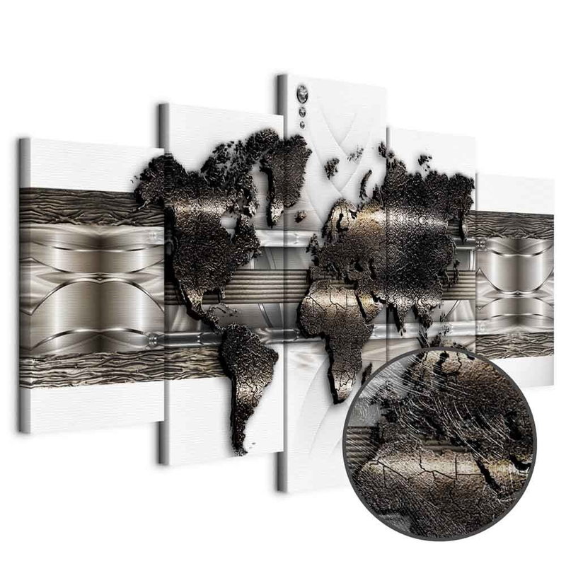 Produktvy av Metal world map ii. En rund detaljförstoring visar den strukturerade gelytan.