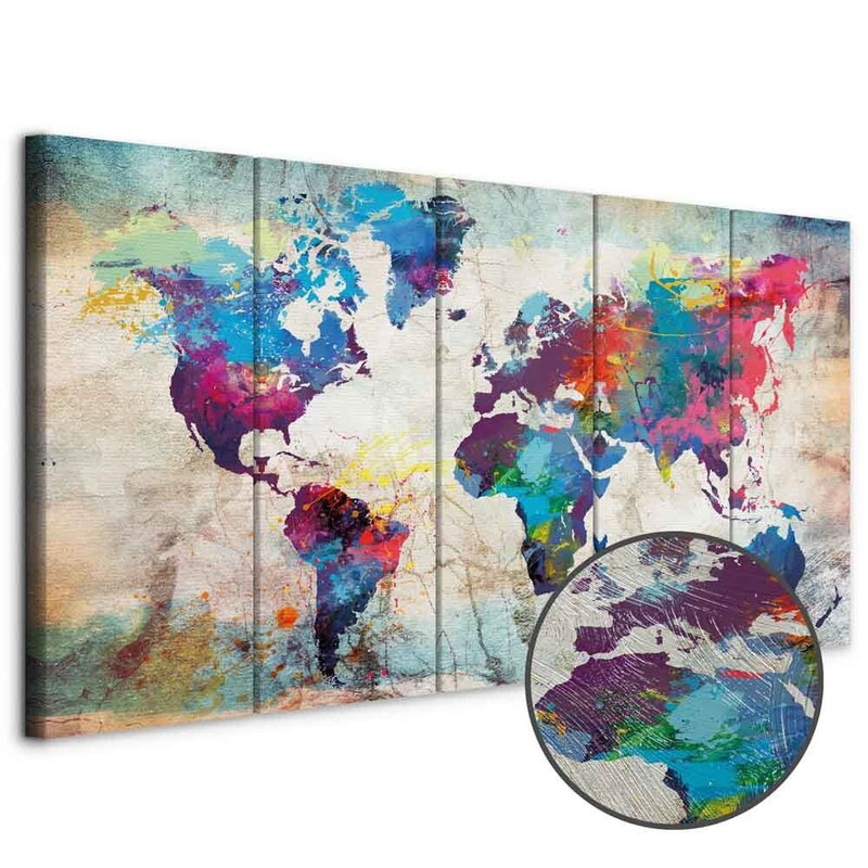 Produktvy av World map cracked wall. En rund detaljförstoring visar den strukturerade gelytan.