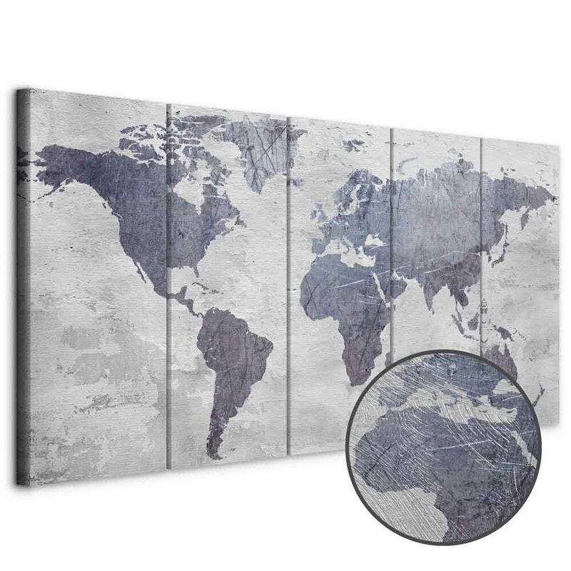 Produktvy av Concrete world map narrow. En rund detaljförstoring visar den strukturerade gelytan.