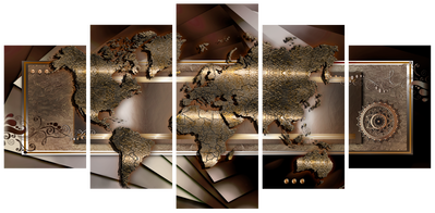 Vooraanzicht van Chestnut map. De volledige gedrukte compositie is te zien op 5 canvasdelen met zichtbare tussenruimten.
