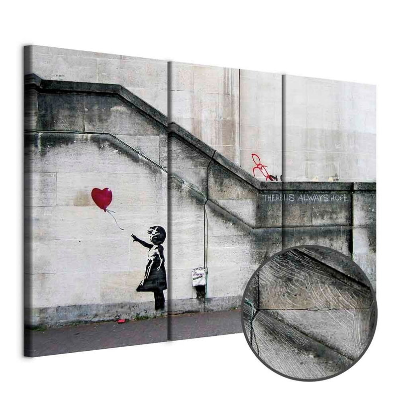Produktvy av Girl with a balloon by. En rund detaljförstoring visar den strukturerade gelytan.