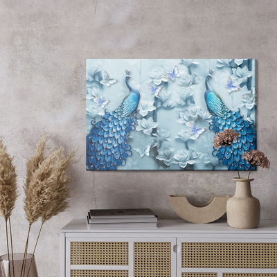 Ljuddämpande tavla - Colorful peacocks – 3d effect