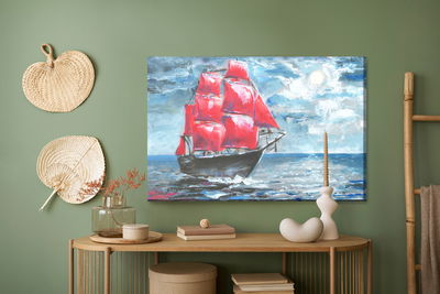 Ljuddämpande tavla - Red ship in the sea