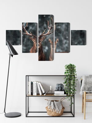 Ljuddämpande tavla - Deer and doe in the 3d forest