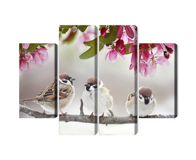 Ljuddämpande tavla - Sparrows among flowers